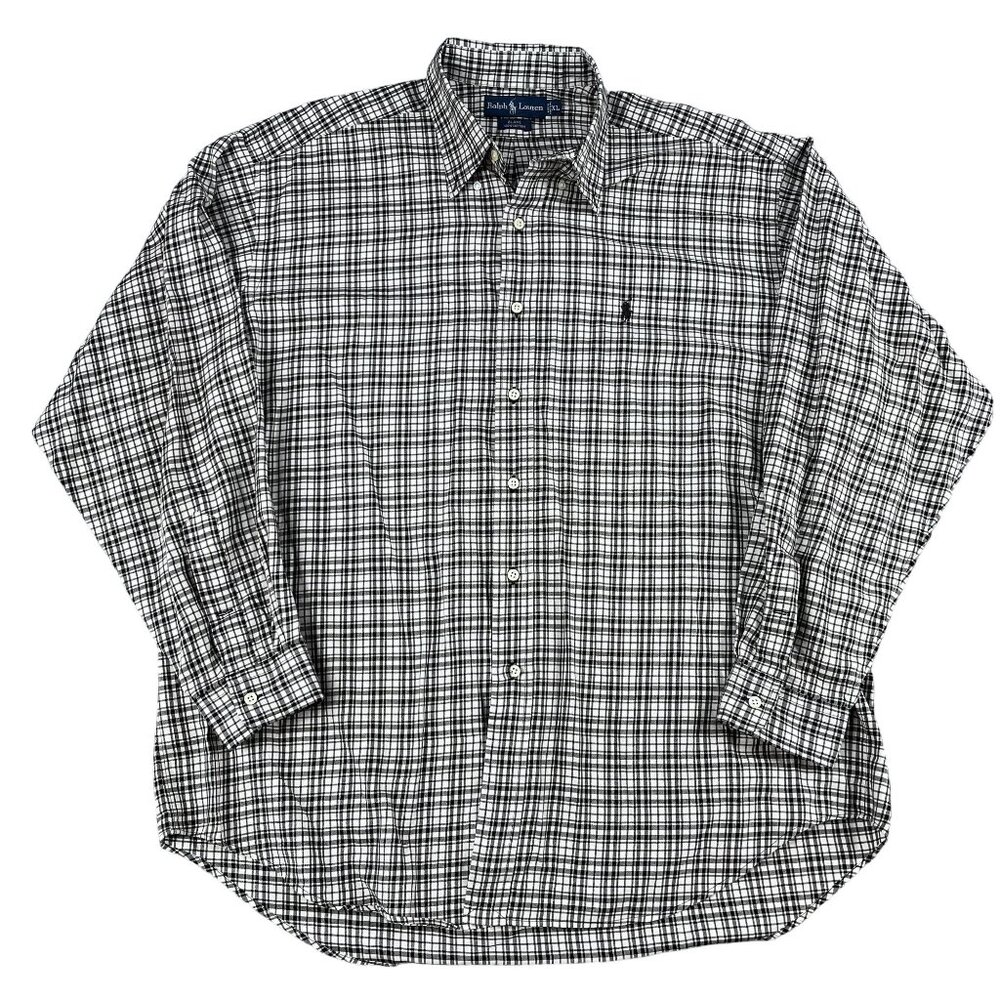 Vintage Ralph Lauren Blake Black & White Checkered Button‎ Down Shirt Sz XL